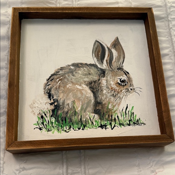 Other - Rabbit Canvas Wall Art in Brown and Green - Unbranded